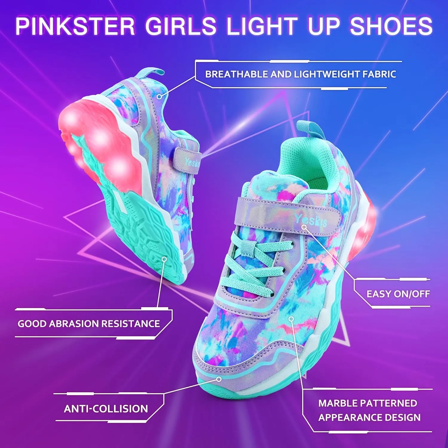 YESKIS Toddler Boys Girls Light Up Shoes LED Flashing Lightweight Mesh Breathable Adorable Running Sneakers for Toddler and Little Kid