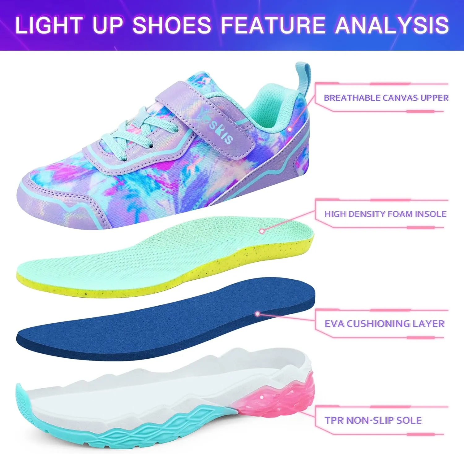 YESKIS Toddler Boys Girls Light Up Shoes LED Flashing Lightweight Mesh Breathable Adorable Running Sneakers for Toddler and Little Kid