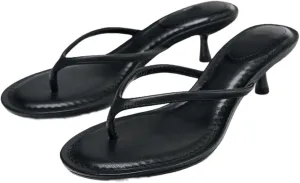 YIYA Women's Kitten Heels Flip Flops Thong Sandals Open Round Toe Comfortable Low Heels Backless Slippers Slip On Slide Spring Summer Beach Dress Shoes