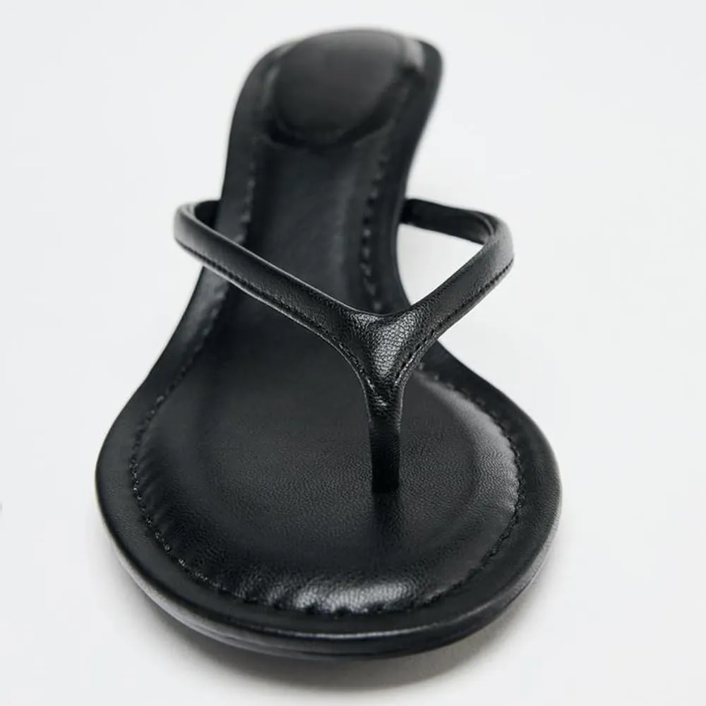 YIYA Women's Kitten Heels Flip Flops Thong Sandals Open Round Toe Comfortable Low Heels Backless Slippers Slip On Slide Spring Summer Beach Dress Shoes