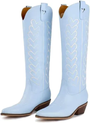 Yolkomo Cowboy Boots for Women Knee High Cowgirl Boots with Hearts
