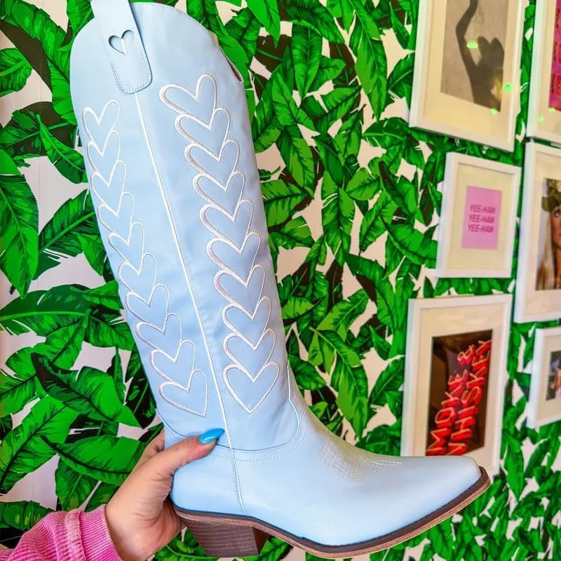 Yolkomo Cowboy Boots for Women Knee High Cowgirl Boots with Hearts