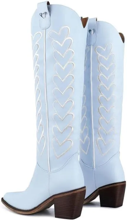Yolkomo Cowboy Boots for Women Knee High Cowgirl Boots with Hearts