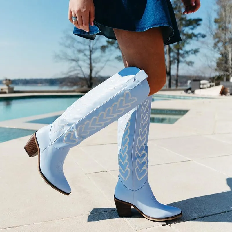 Yolkomo Cowboy Boots for Women Knee High Cowgirl Boots with Hearts