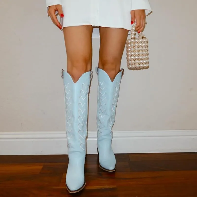 Yolkomo Cowboy Boots for Women Knee High Cowgirl Boots with Hearts