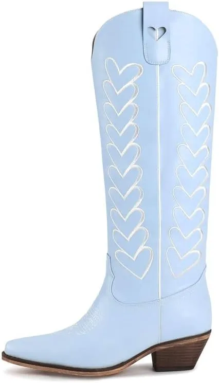 Yolkomo Cowboy Boots for Women Knee High Cowgirl Boots with Hearts