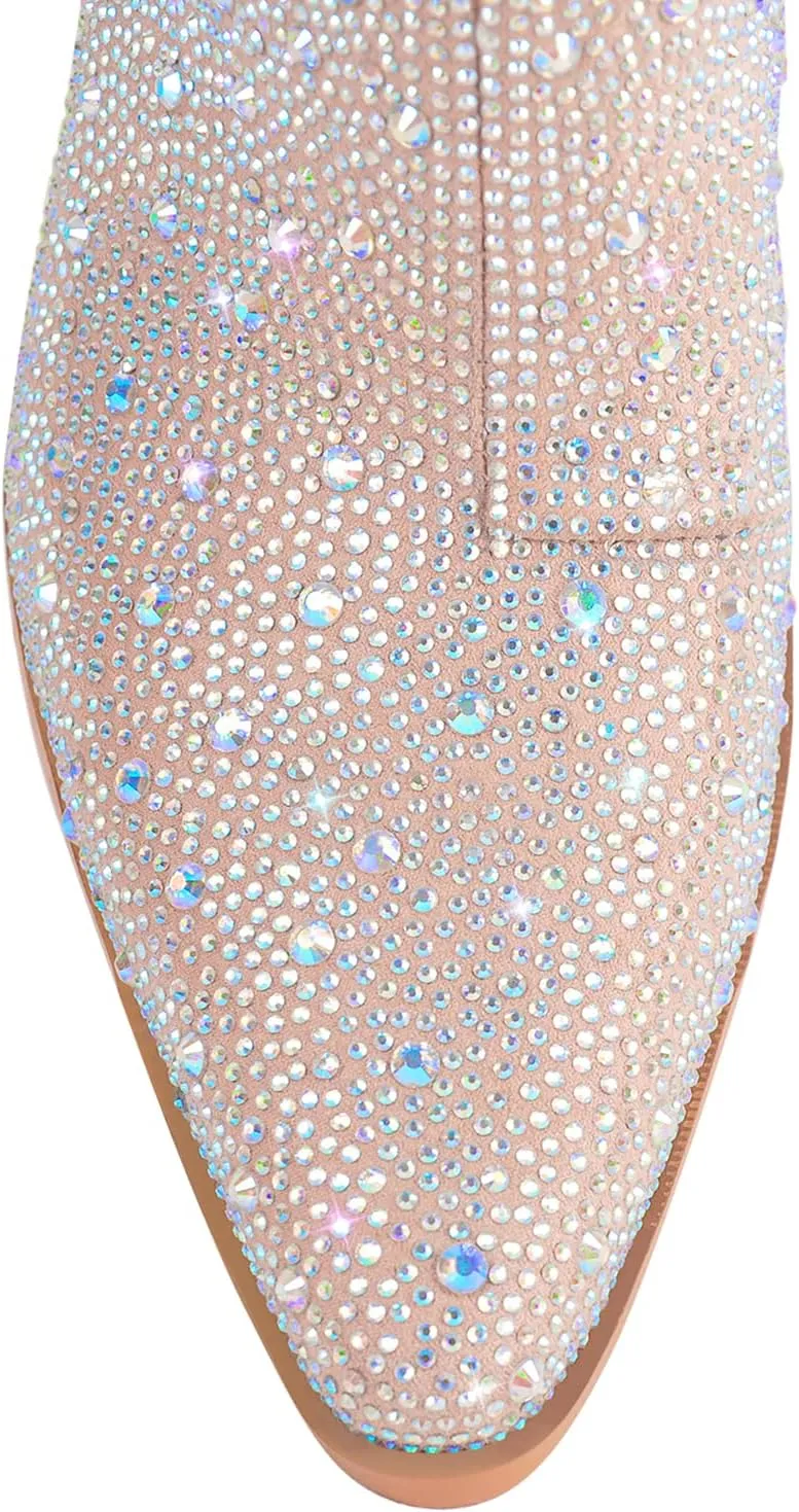 Yolkomo Cowboy Boots For Women Wide Calf Glitter Rhinestone Cowgirl Boots