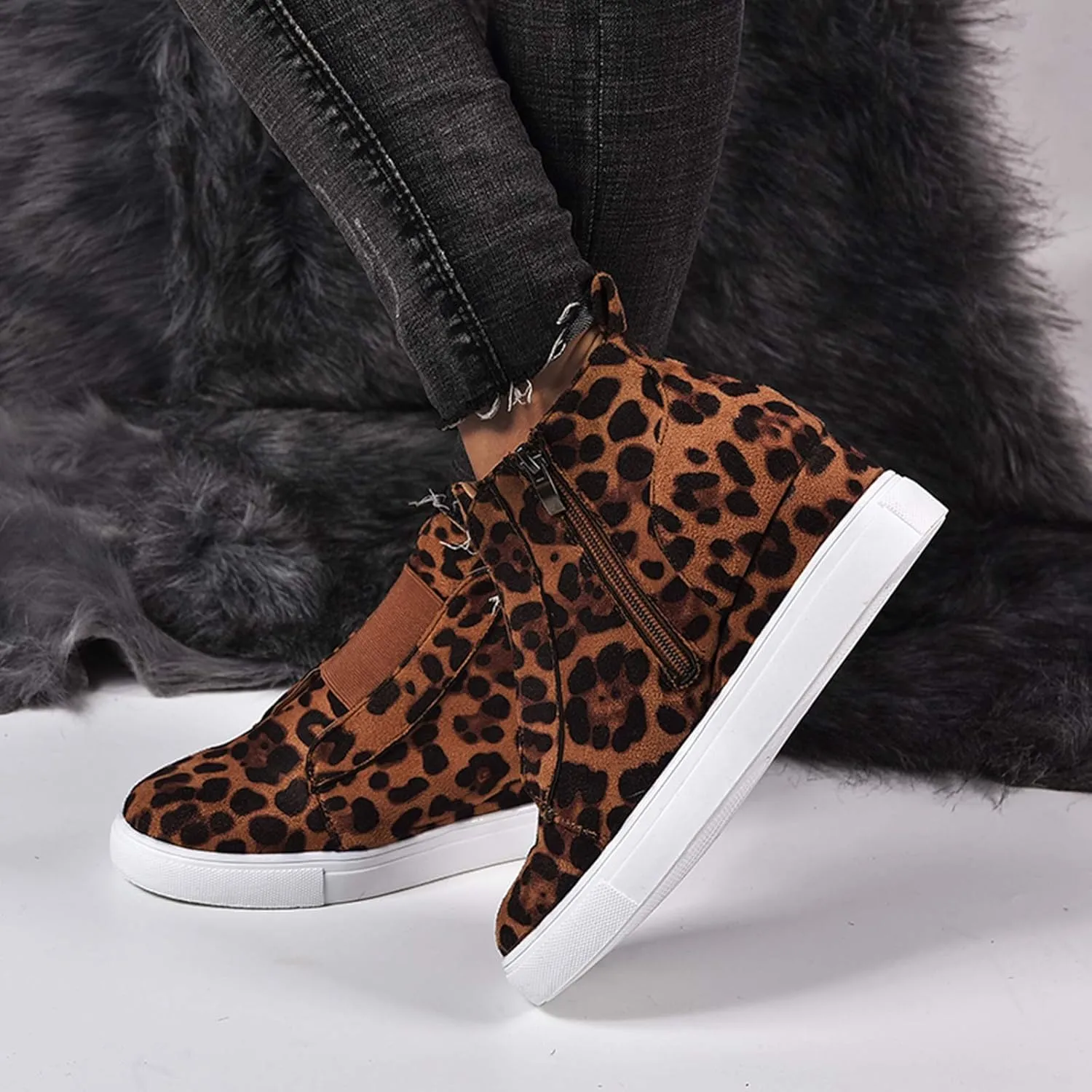 ZBYY Women's Platform Wedge Sneakers,Fashion Summer Hidden Ankle Heel Platform Wedge Booties Hidden with Side Zipper
