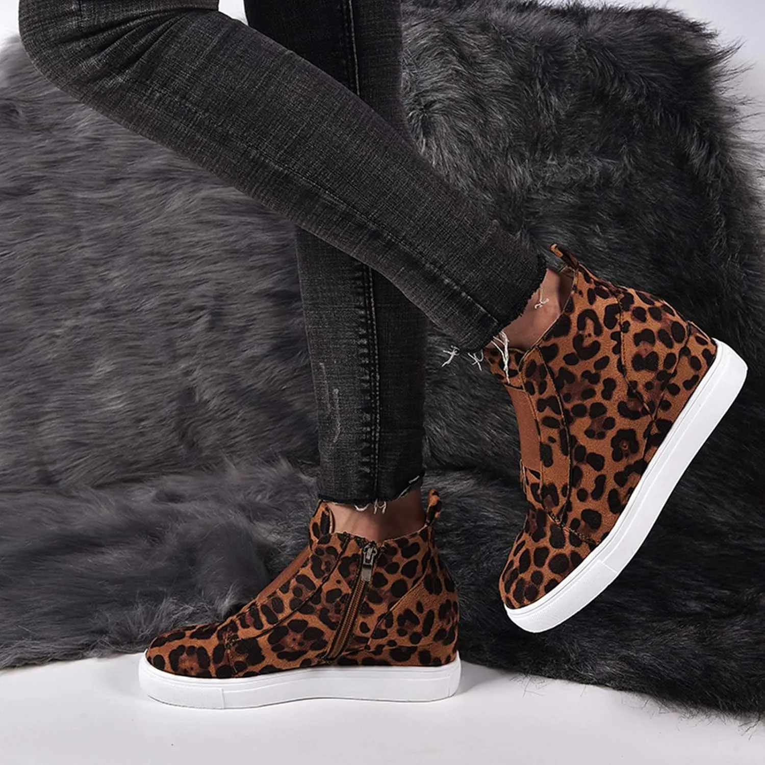 ZBYY Women's Platform Wedge Sneakers,Fashion Summer Hidden Ankle Heel Platform Wedge Booties Hidden with Side Zipper