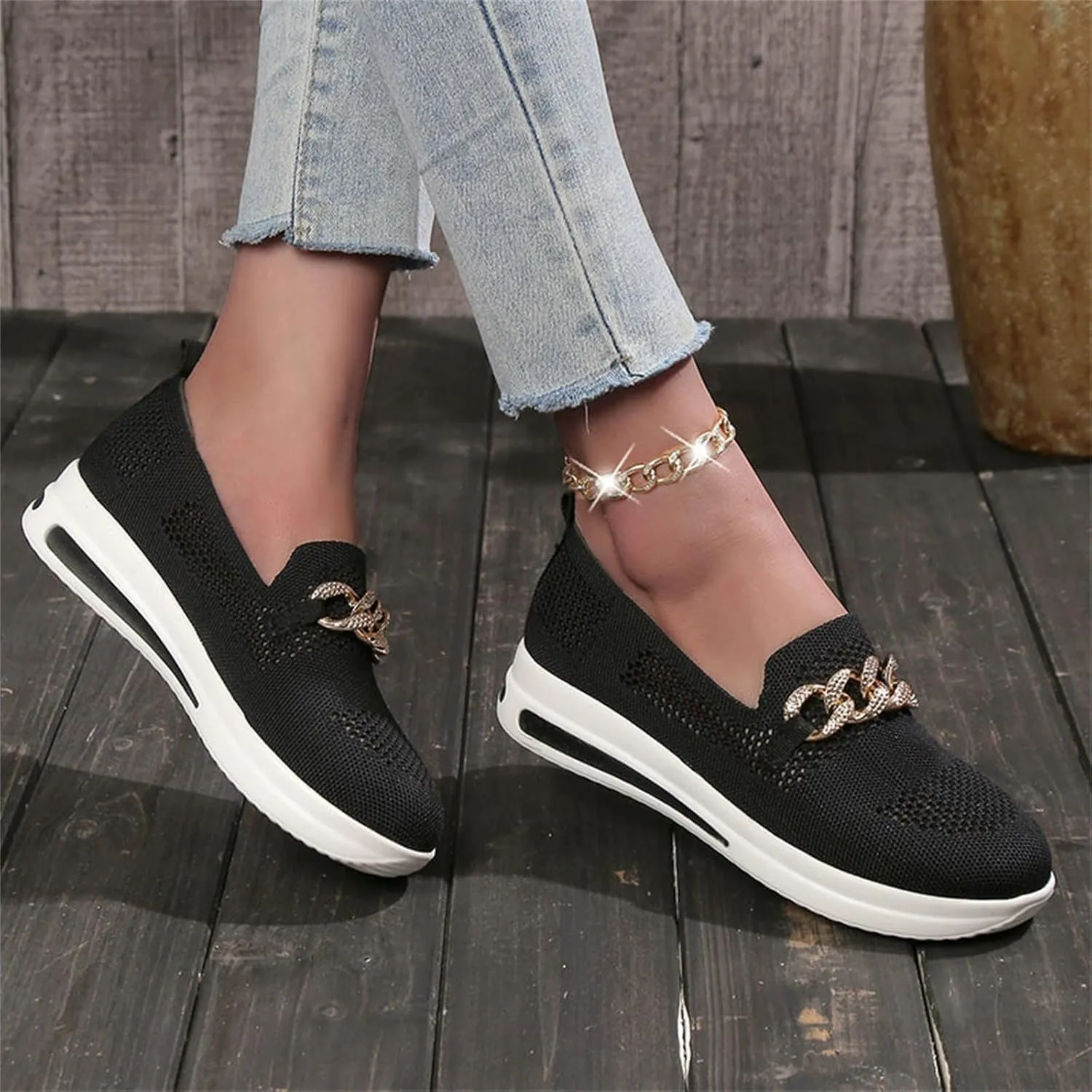 ZSpzx Loafers for Women Air Cushioned Mesh Flat Breathable Comfort Walking Sneakers Low Top Slip on Arch Support Casual Boat Shoes Elastic Athletic Shoe for Jogging Running Daily Wear