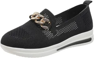 ZSpzx Loafers for Women Air Cushioned Mesh Flat Breathable Comfort Walking Sneakers Low Top Slip on Arch Support Casual Boat Shoes Elastic Athletic Shoe for Jogging Running Daily Wear