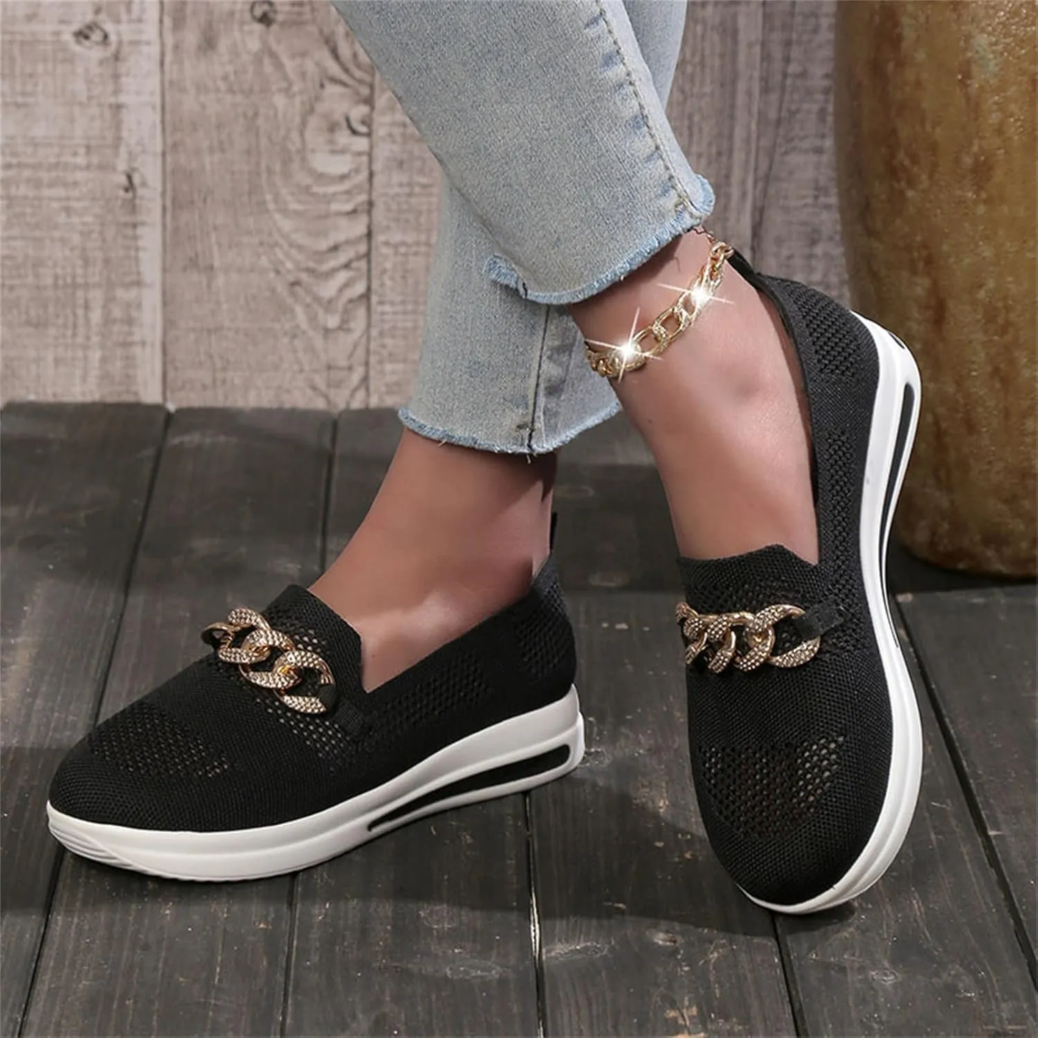 ZSpzx Loafers for Women Air Cushioned Mesh Flat Breathable Comfort Walking Sneakers Low Top Slip on Arch Support Casual Boat Shoes Elastic Athletic Shoe for Jogging Running Daily Wear
