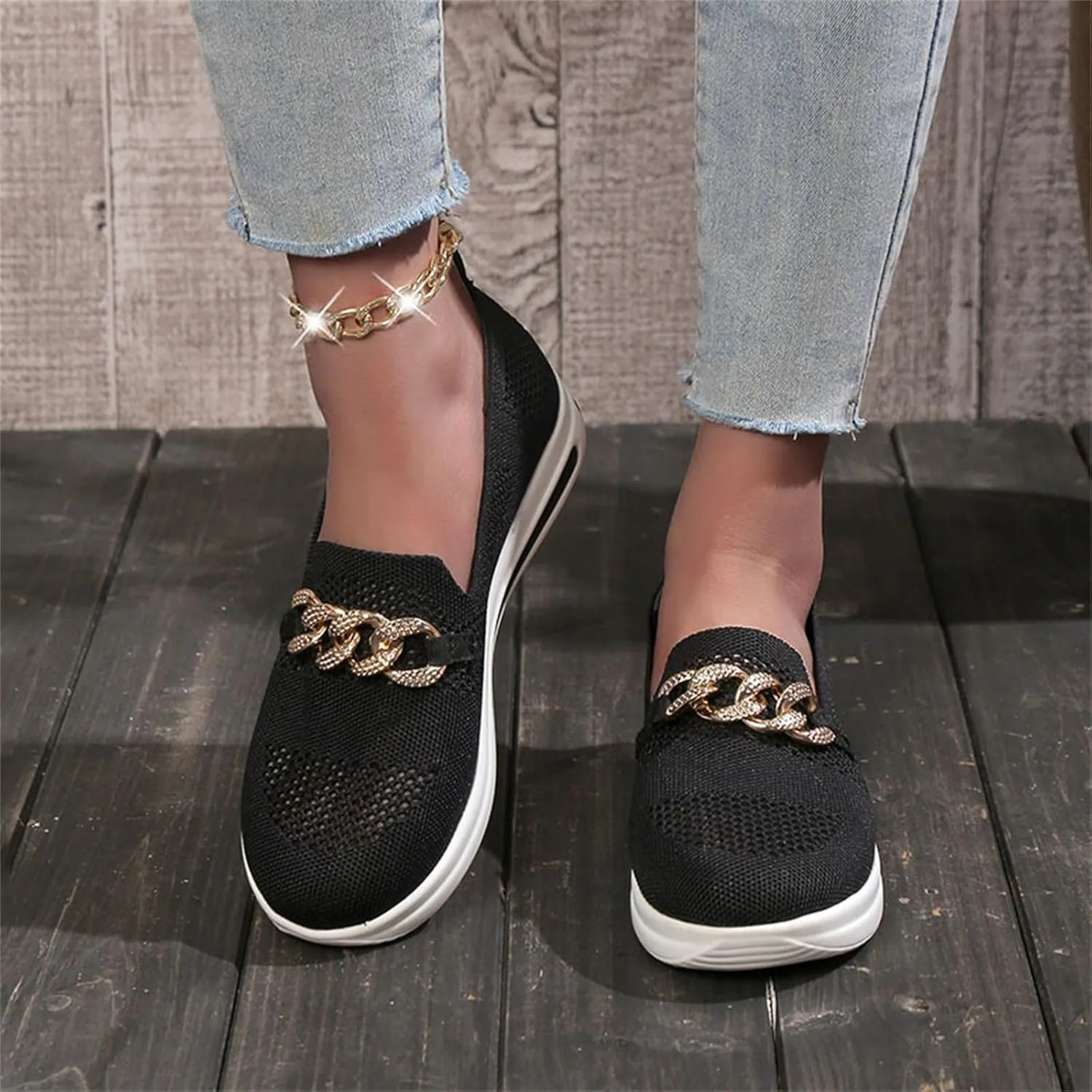 ZSpzx Loafers for Women Air Cushioned Mesh Flat Breathable Comfort Walking Sneakers Low Top Slip on Arch Support Casual Boat Shoes Elastic Athletic Shoe for Jogging Running Daily Wear
