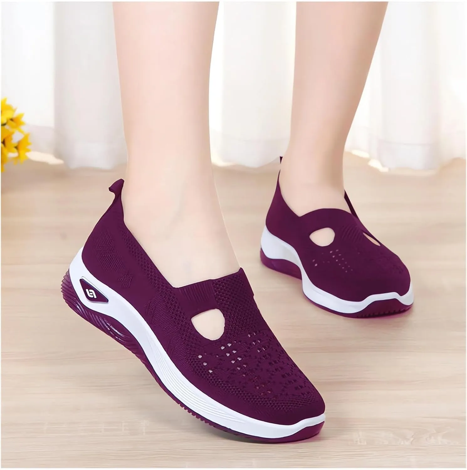 ZWRXW Orthopedic Flats for Women Lightweight Comfortable Arch Support Sneaker Breathable Knitted Soft Non-Slip Mesh Up Footwear Woven Work Walking Shoe