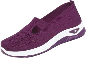 ZWRXW Orthopedic Flats for Women Lightweight Comfortable Arch Support Sneaker Breathable Knitted Soft Non-Slip Mesh Up Footwear Woven Work Walking Shoe
