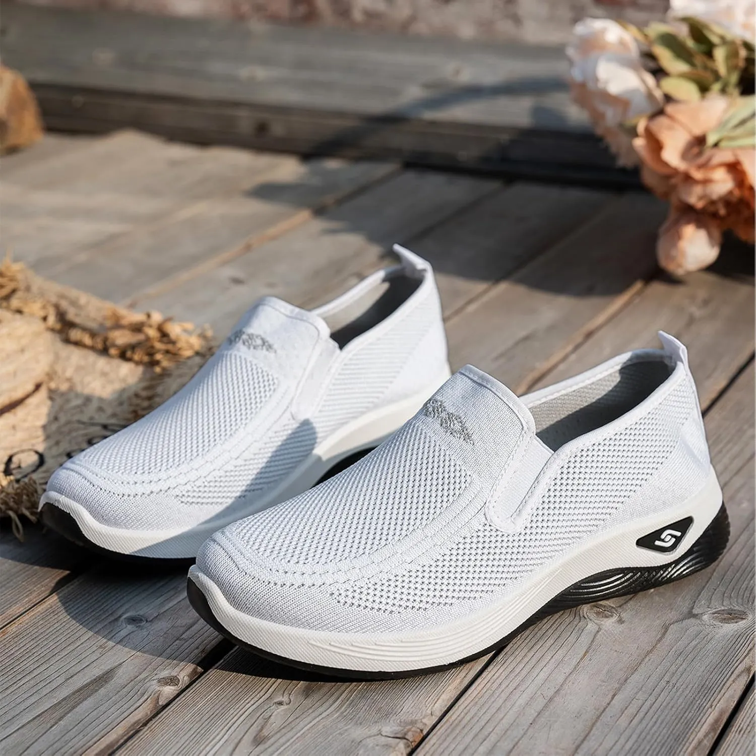 ZWRXW Women's Woven Orthopedic Shoes Diabetic Arch Support Slip On Walking Shoes Mesh Up Running Going Out Flat Sneaker Comfortable Lightweight Breathable Soft Shoe Healthy Footwear
